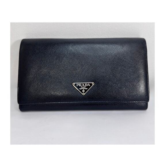 Prada Saffiano Black Leather Flap Continental Long Wallet with Chain - Picture 11 of 11